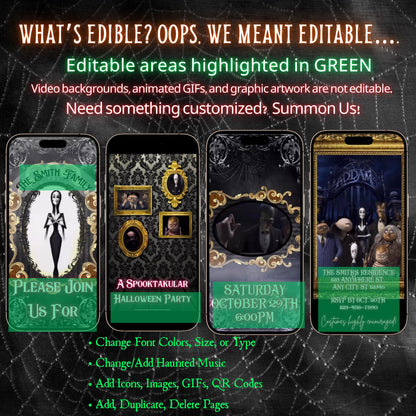 Halloween Video Invitation, Adams Family Animated Invite, Editable Halloween Party Mobile Evite