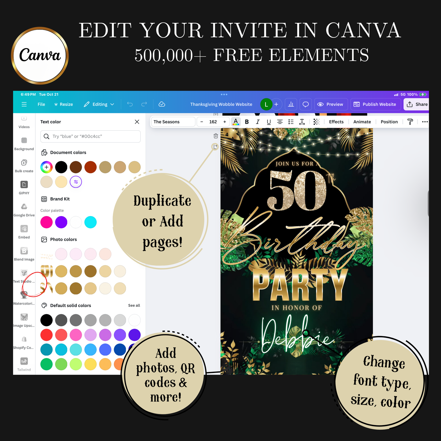50th Birthday Video Invitation | Digital 50th Safari Leopard Glam Birthday Invite | Editable Canva Party Template