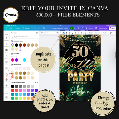 50th Birthday Video Invitation | Digital 50th Safari Leopard Glam Birthday Invite | Editable Canva Party Template