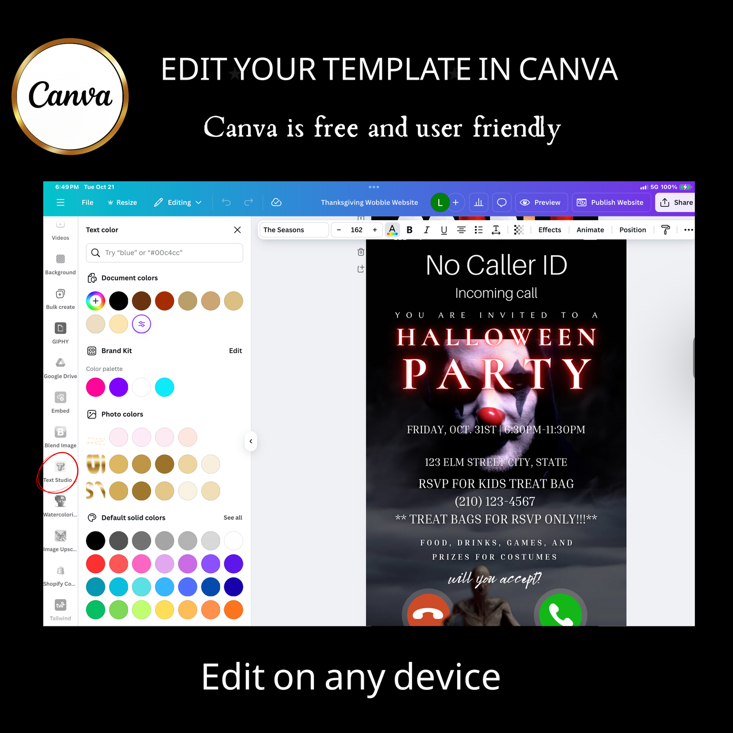 Halloween Video Invitation, Scary Clown Animated Invite, Editable Halloween Party Mobile Evite