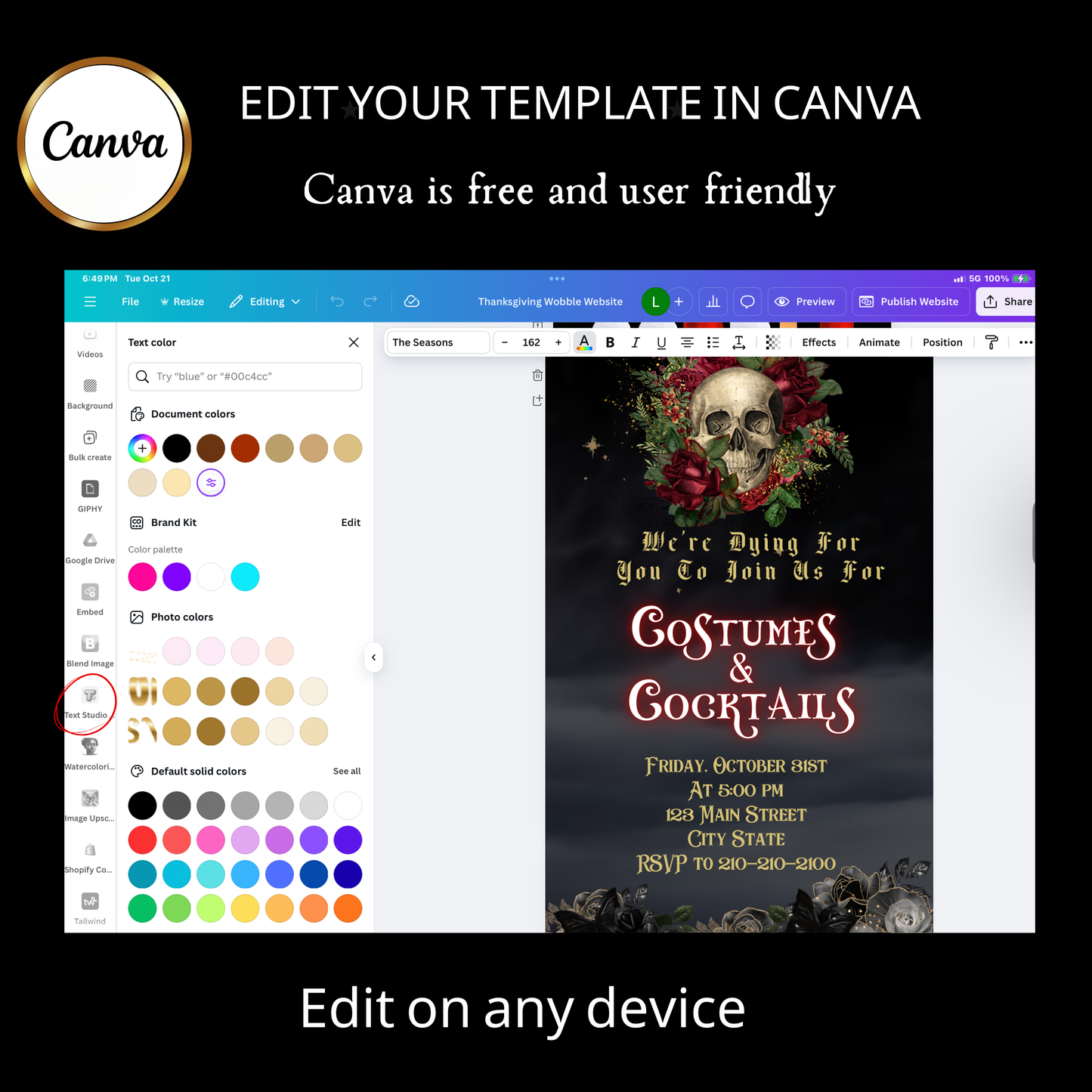 Halloween-Videoeinladung | Animierte digitale Halloween-Einladung | Bearbeitbare Canva-Einladungsvorlage