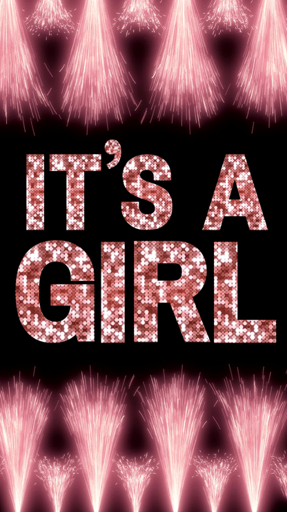 It's a girl digital video invite card fireworks