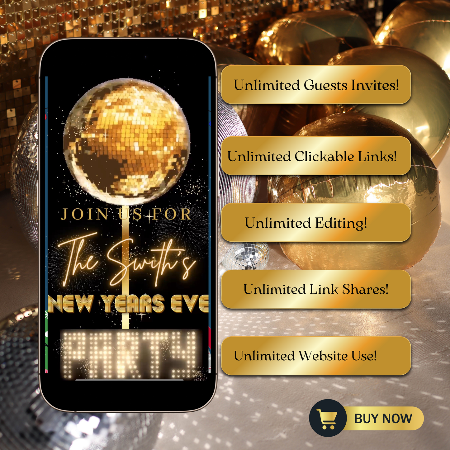 New Years Eve Invitation | Digital NYE Party Video Invite | Editable Online Template