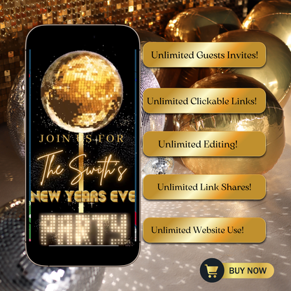 New Years Eve Invitation | Digital NYE Party Video Invite | Editable Online Template