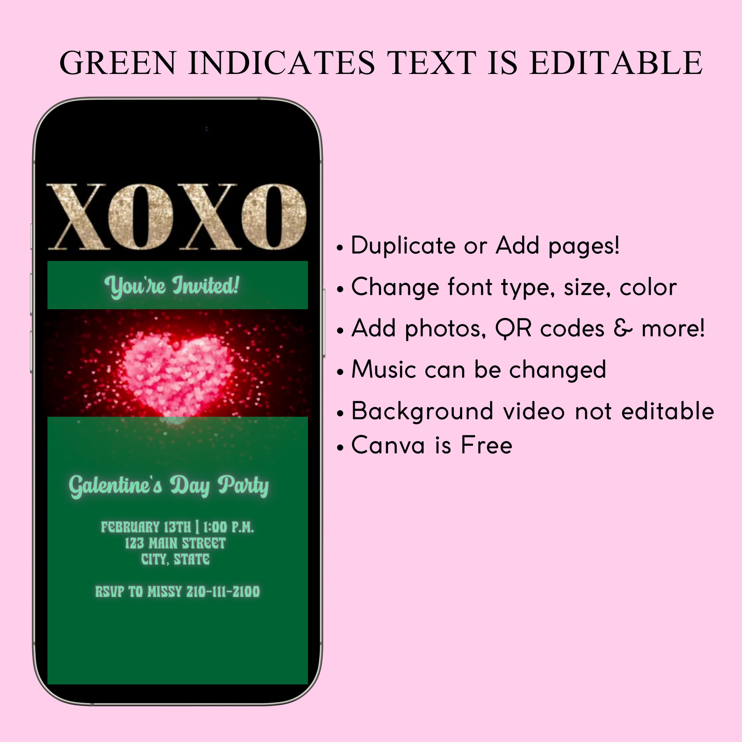 Valentines Day Party Video Invitation | Digital Galentines Animated Invite | Editable Canva Evite Template