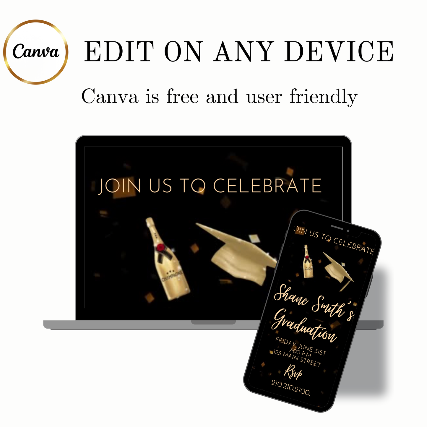 Graduation Video Invitation | Class of 2026 Animated Invite | Editable Canva Template