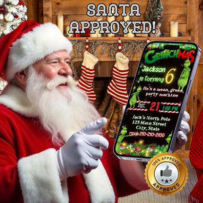 The Grinch Video Invitation | Digital Christmas Invite | Editable Canva Template