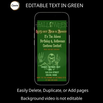 Halloween Video Invitation | Animated Halloween Digital Evite | Editable Canva Invite Template