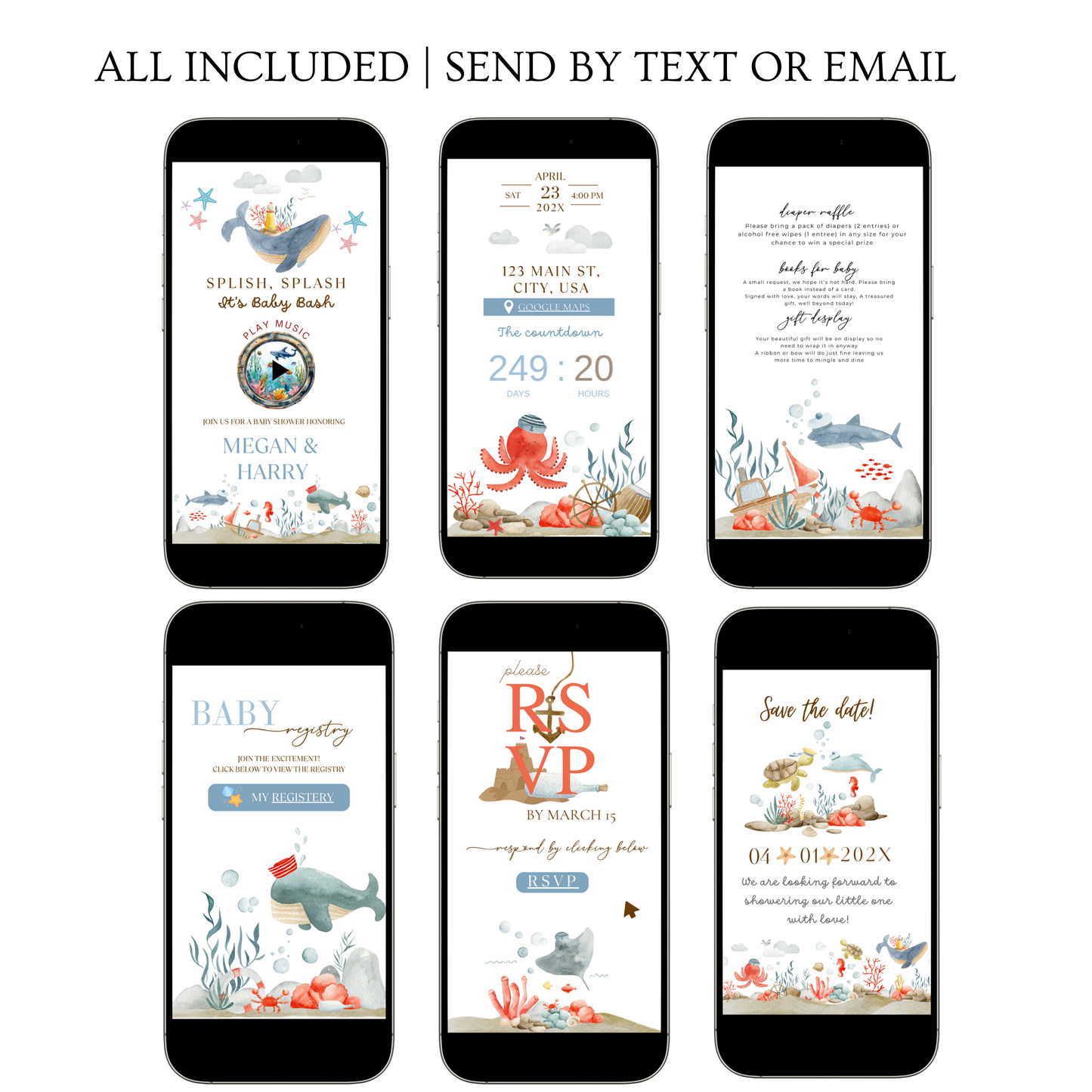 Under the Sea Baby Shower Website with RSVP | Ocean Animal Canva Template Invite