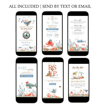 Under the Sea Baby Shower Website with RSVP | Ocean Animal Canva Template Invite