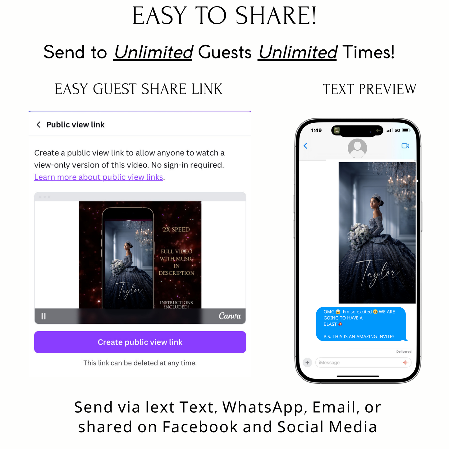 Silver Quinceanera Video Invite | Animated Sweet 15 16 Quince Evite | Editable Canva Evite Template