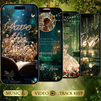 Enchanted Forest Video Invite | Quinceanera Sweet 15 16 Save the Date Evite | Editable Canva Evite Template