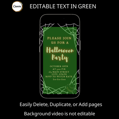 Halloween-Videoeinladung, animierte Einladung im Spinnennetz-Stil