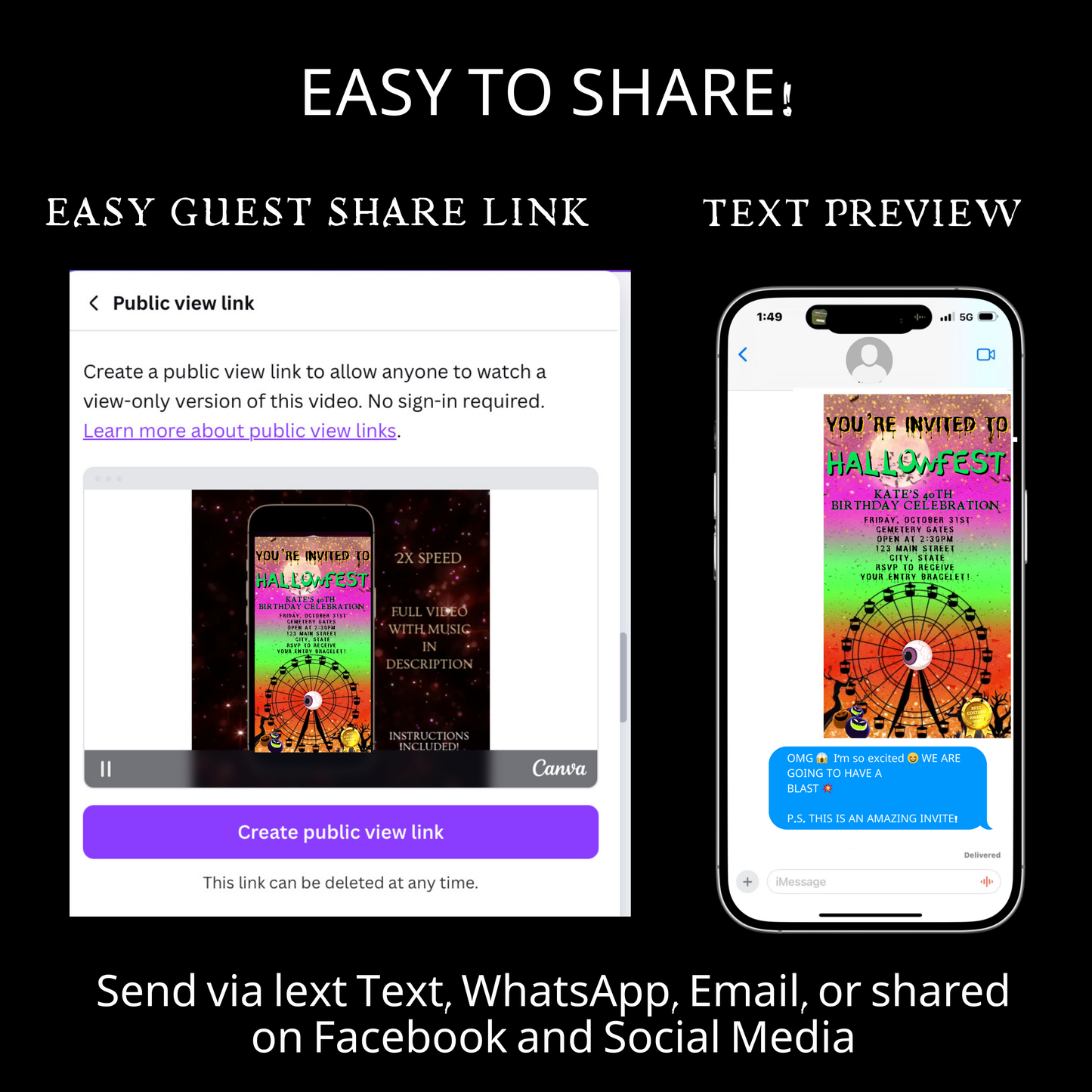 Halloween Video Invitation, Hallow Festival Animated Invite, Editable Halloween Party Mobile Evite