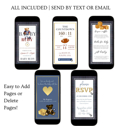 Football Polo Bear Baby Shower Invitation Website | Animated Baby Shower Invite with Rsvp tracking