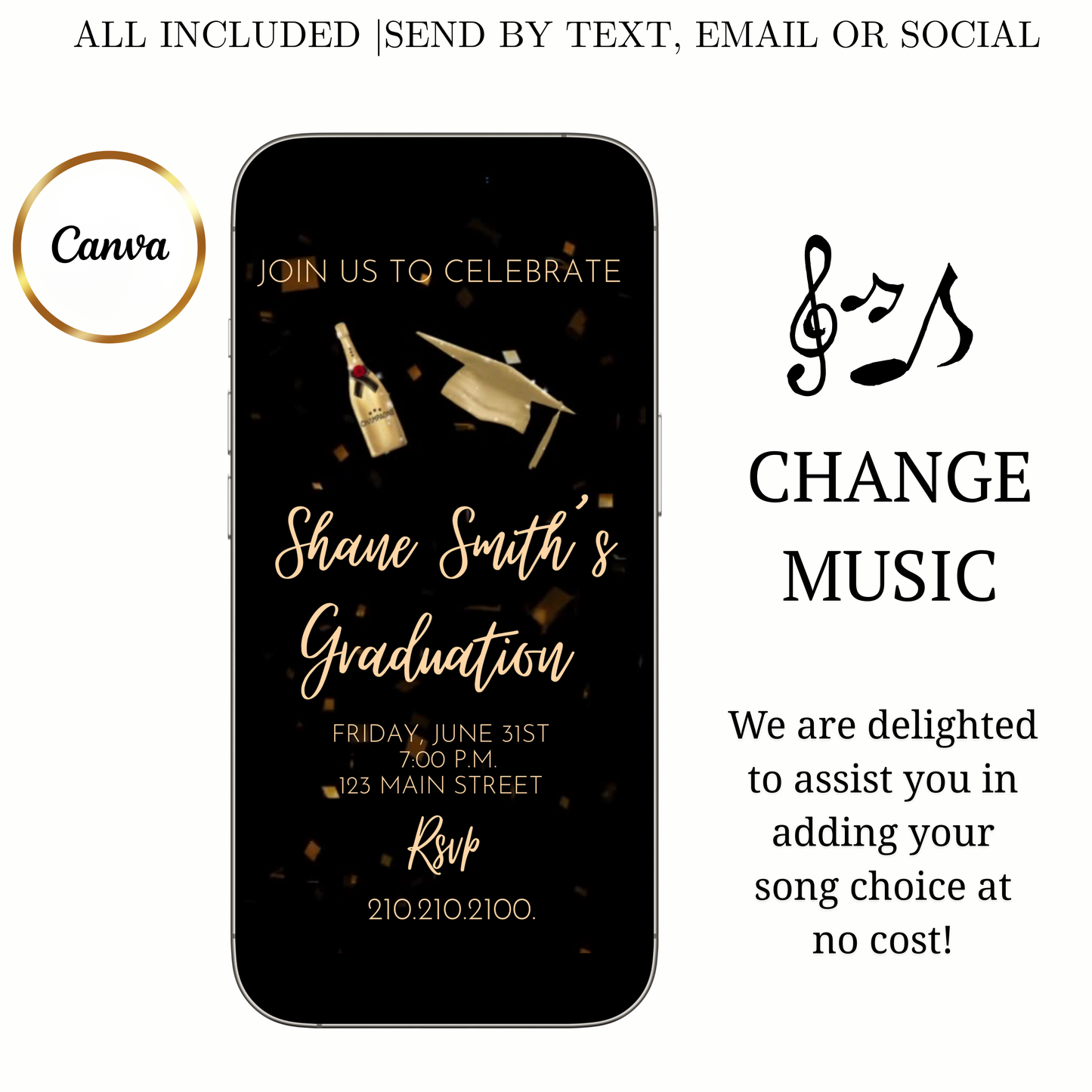 Graduation Video Invitation | Class of 2026 Animated Invite | Editable Canva Template