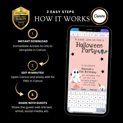 Halloween Video Invitation | Animated Halloween Digital Evite | Editable Canva Invite Template
