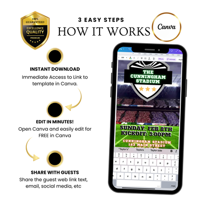 Super Bowl Video Invitation | Digital Football Game Day Invite | Editable Canva Template