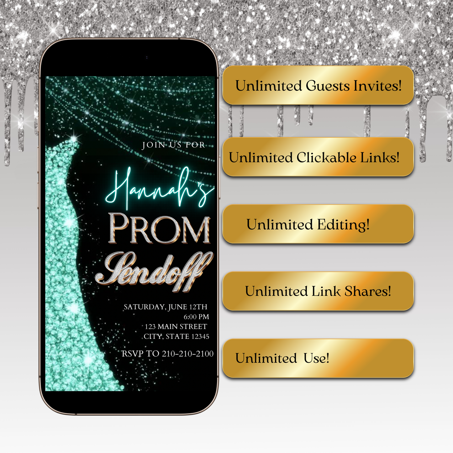Turquoise Prom Send Off Video Invitation – Editable Canva Animated Invite