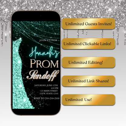 Turquoise Prom Send Off Video Invitation – Editable Canva Animated Invite