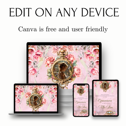 Pink Quinceañera Video Invitation | Digital Royal Sweet 15 16 Animated Invite | Editable Canva Template