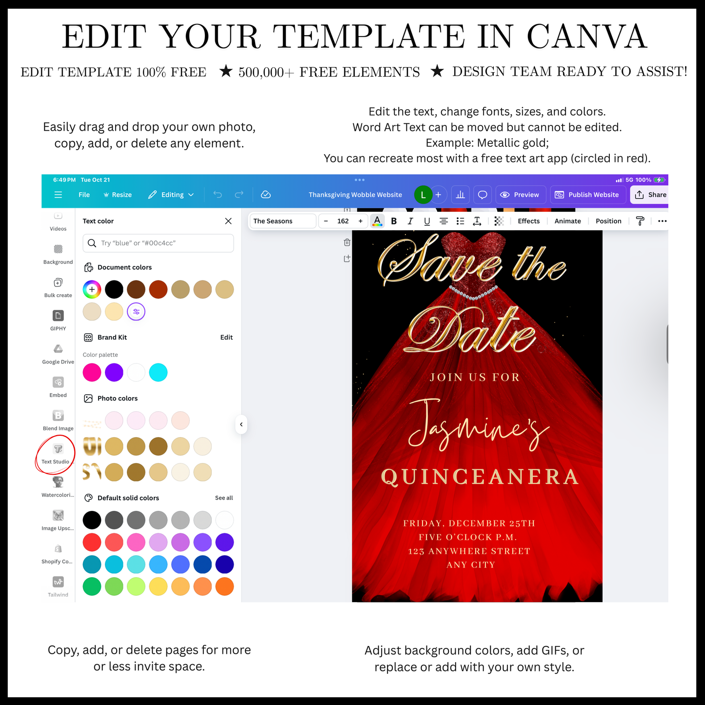 Red Quinceanera Video Invite | Sweet 15 16 Quince RSVP Tracker | Editable Canva Evite Template