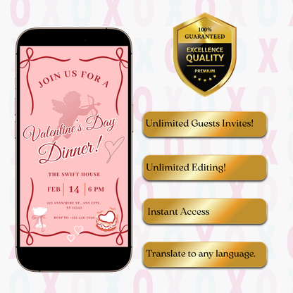 Valentines Party Video Invitation | Digital Galentines Day Animated Invite | Editable Canva Evite Template