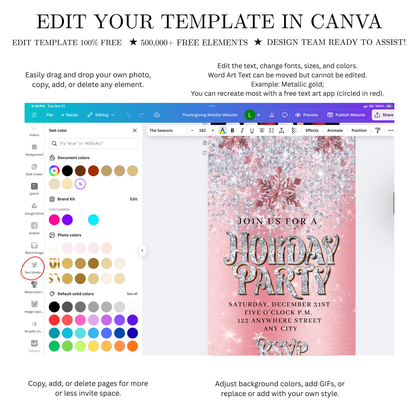 Christmas Party Video Invitation | Animated Pink Holiday Party Digital Evite | Editable Canva Invite Template