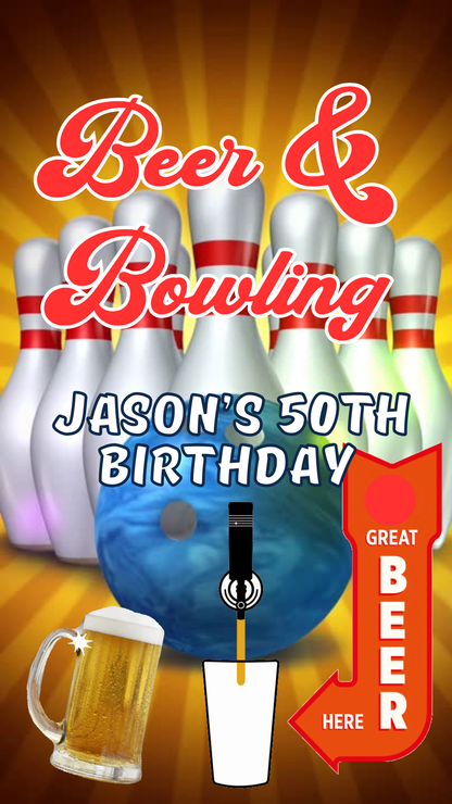Bowling alley pins digital invite template