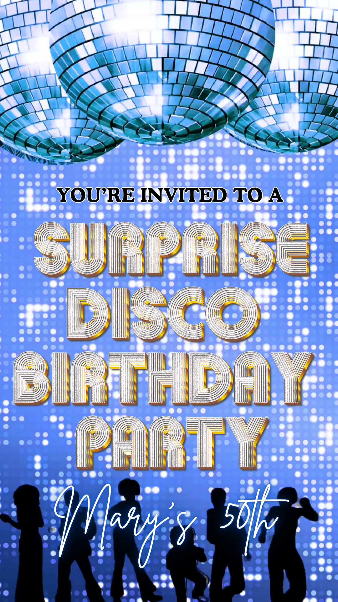 Retro surprise digital video invite card disco