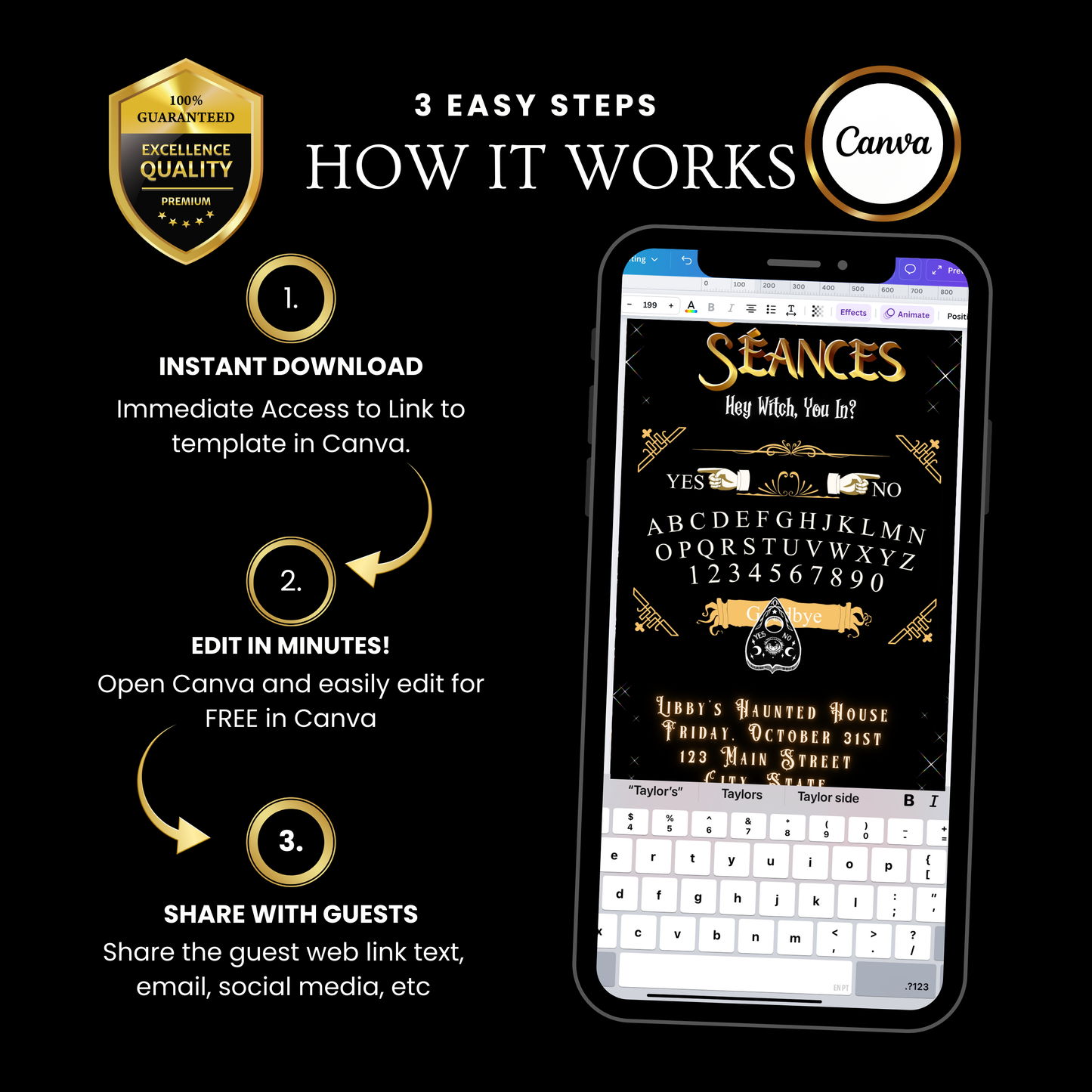 Halloween Video Invitation, Ouija Board Animated Invite, Editable Halloween Party Mobile Evite