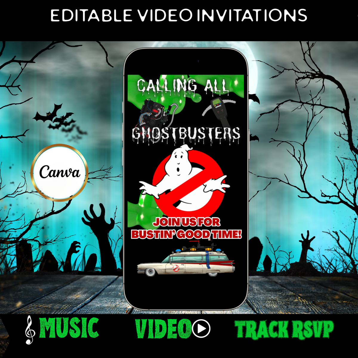 Halloween Video Invitation | Animated Halloween Digital Evite | Editable Canva Invite Template