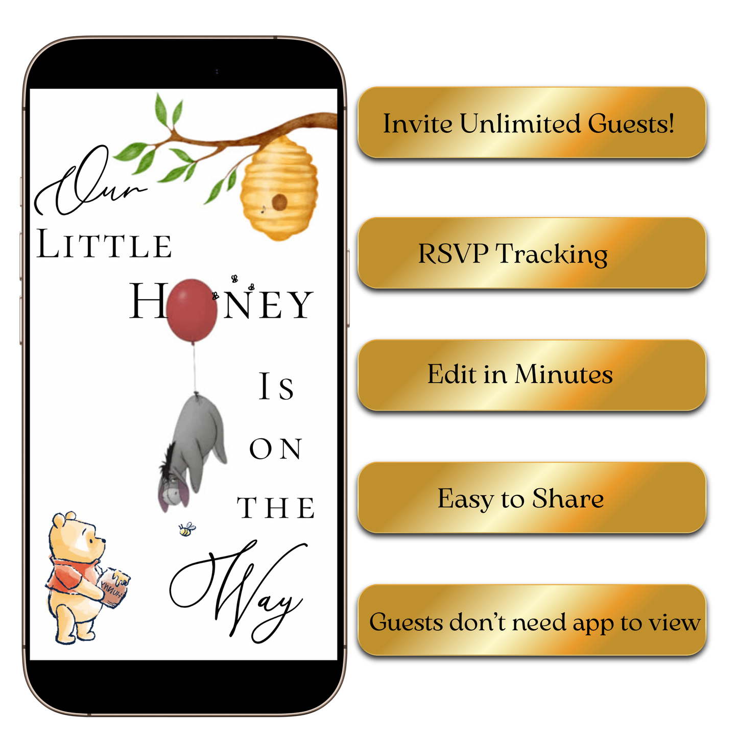 Klassische Winnie-Puuh-Babyparty-Videoeinladung | Geschlechtsneutrales Design | Digitale Babyparty-Einladung | Online-Vorlage zum Bearbeiten