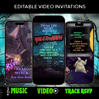 Halloween Video Invitation | Animated Halloween Digital Evite | Editable Canva Invite Template