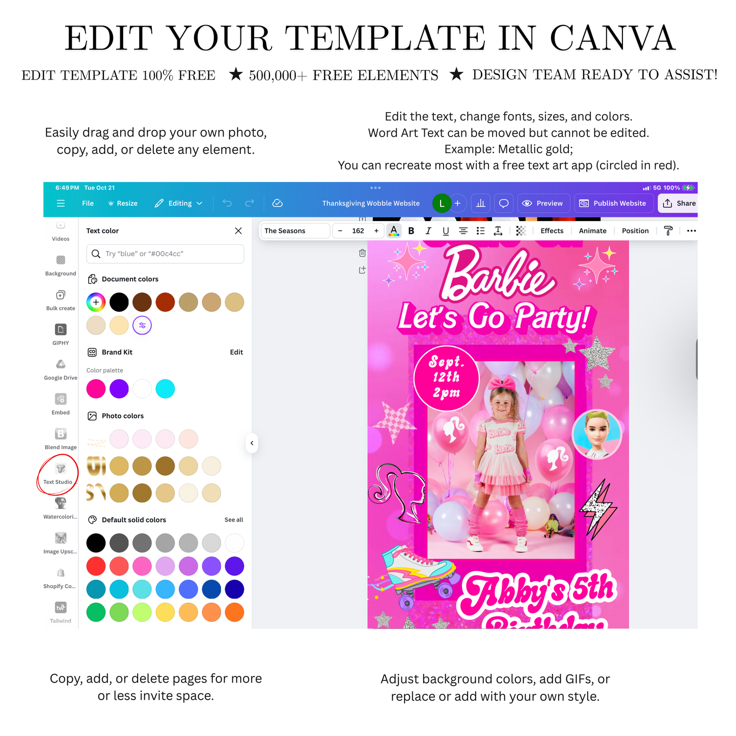 Editable Barbie Video Invitation | Animated Pink Barbie Digital Evite | Editable Canva Invite Template