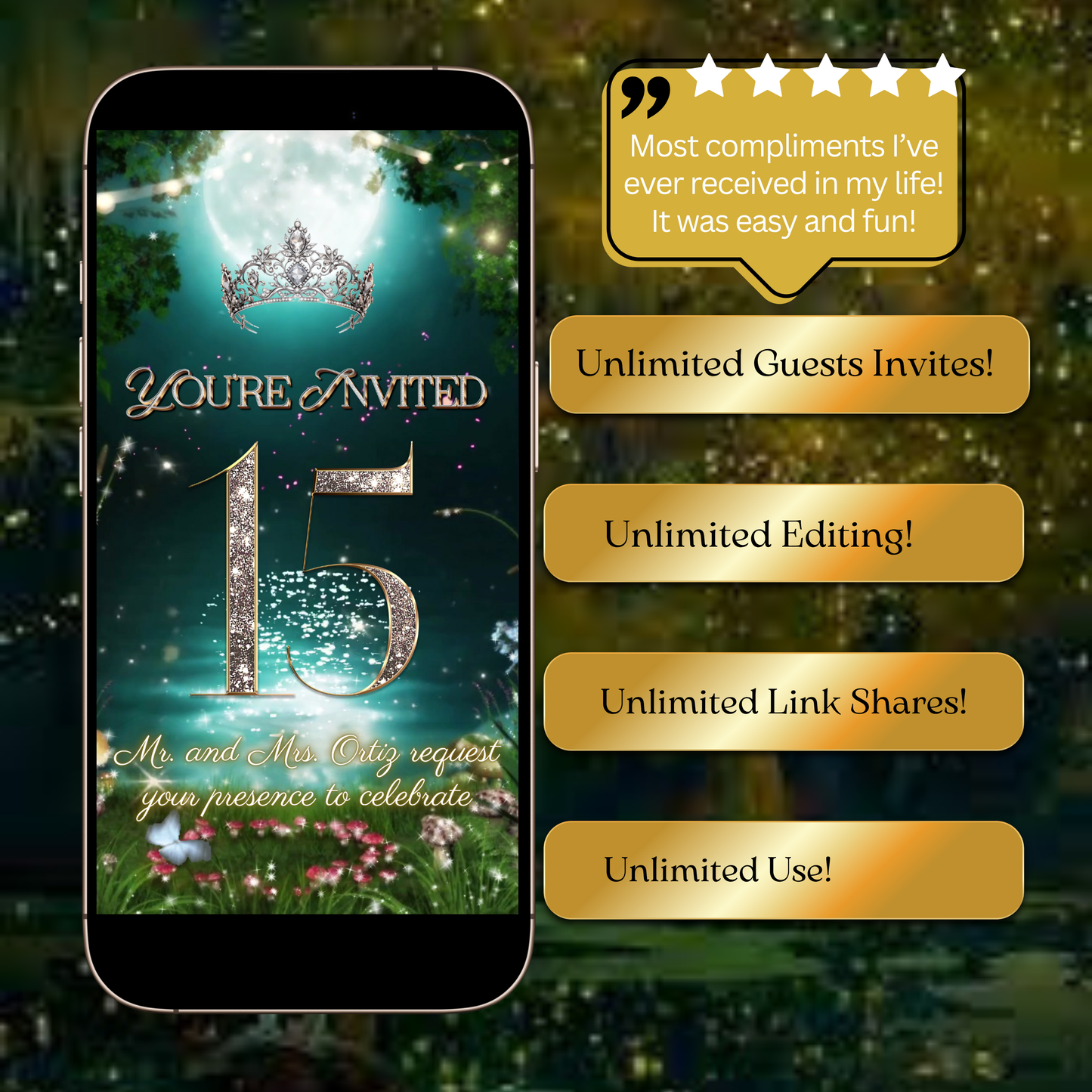 Enchanted Forest Quinceanera Video Invitation Princess and the frog Animated Invite Editable Canva Template Invite