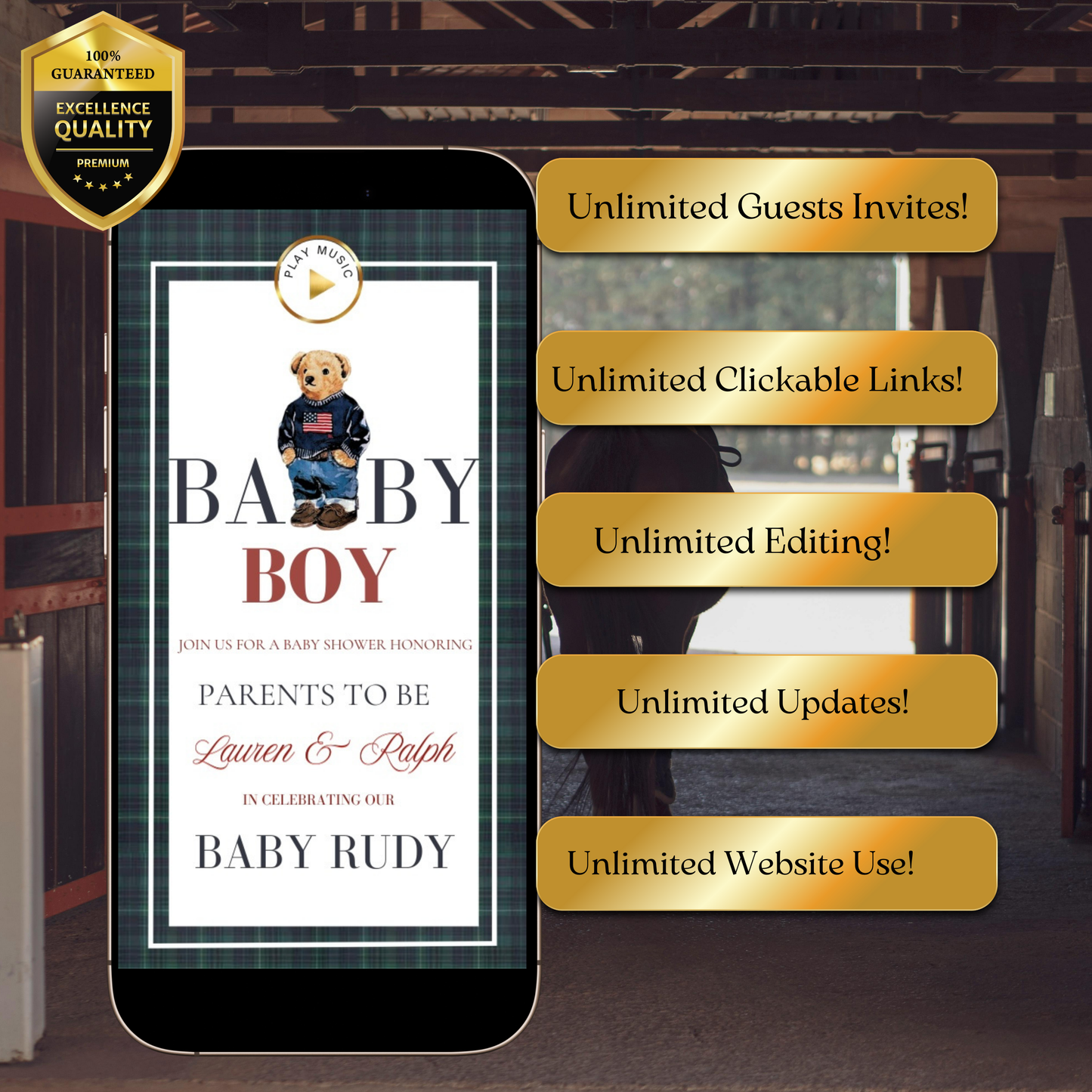 Polo Bear Baby Shower Invitation Website | Animated Baby Shower Invite with Rsvp tracking
