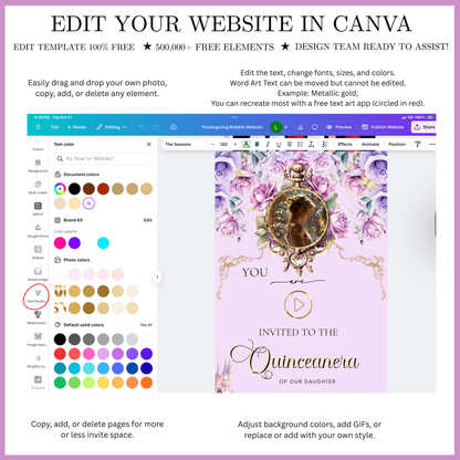 Rapunzel Quinceanera Website Invite |  Sweet 15 16 Evite RSVP Video Invitation | Canva Template