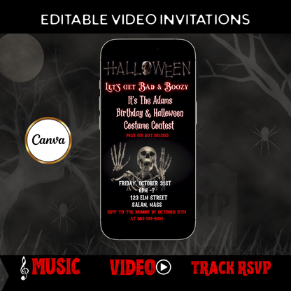 Halloween Video Invitation | Animated Halloween Digital Evite | Editable Canva Invite Template