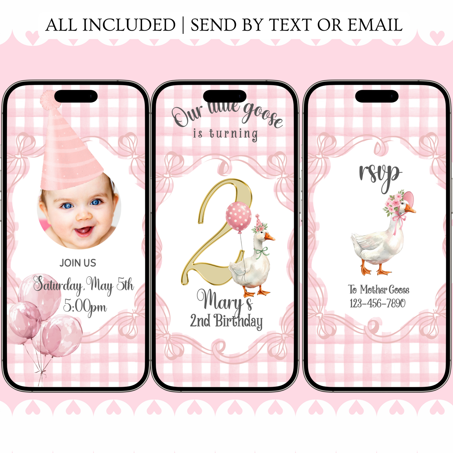 Videoeinladung zur Pink Silly Goose Party | Digitale Einladung zum 1. Geburtstag für Mädchen | Bearbeitbare Canva-Vorlage