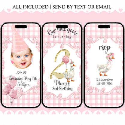 Videoeinladung zur Pink Silly Goose Party | Digitale Einladung zum 1. Geburtstag für Mädchen | Bearbeitbare Canva-Vorlage