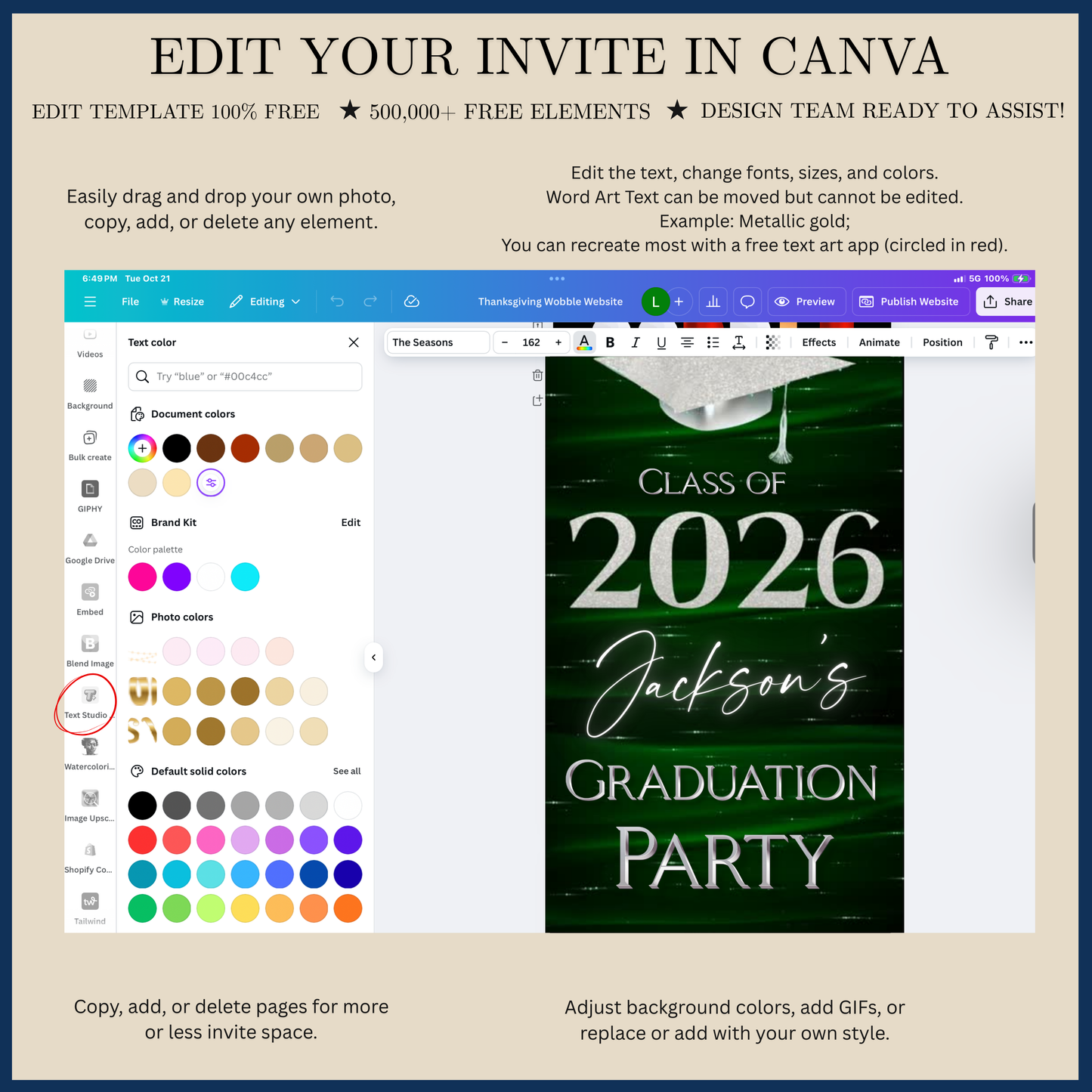 Graduation Party Video Invitation | Class of 2026 Green and Silver Invite for Him | Editable Online RSVP Evite Canva Template