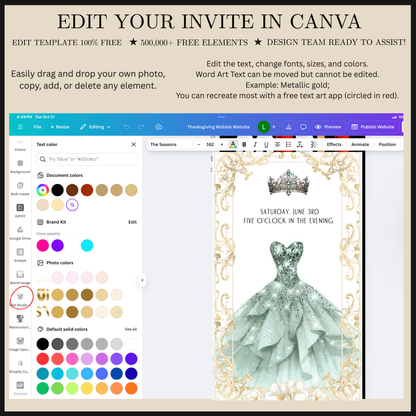 Sage Quinceañera Invitation | Princess Video Invite | Green Sweet 16 Evite | Editable Canva Template