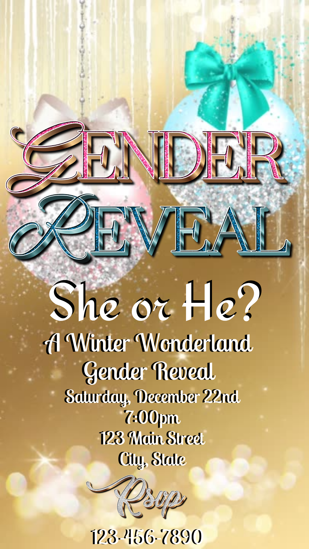 Online editable winter wonderland gender video party invite