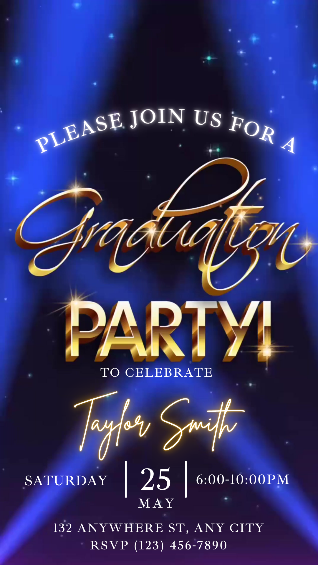 Starlit blue graduation video invite customizable