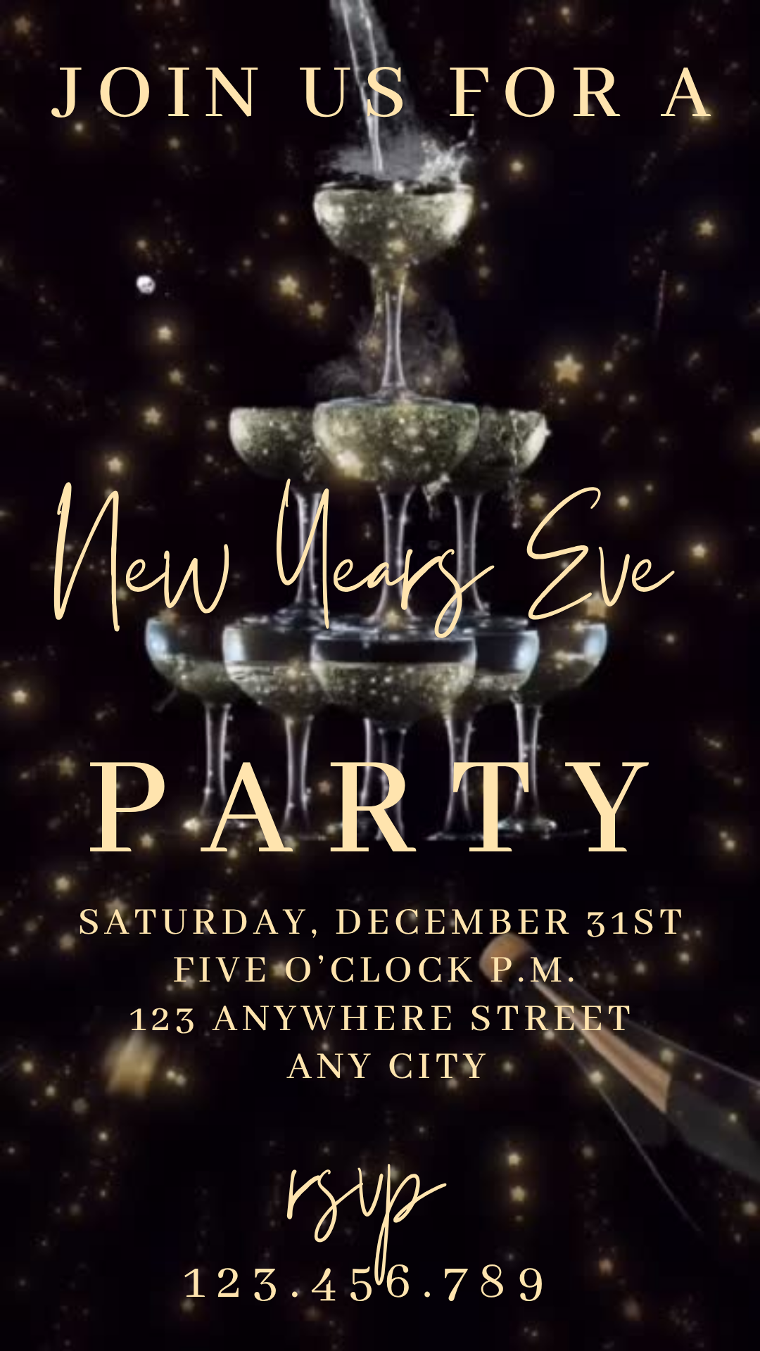 Online editable champagne tower video party invite