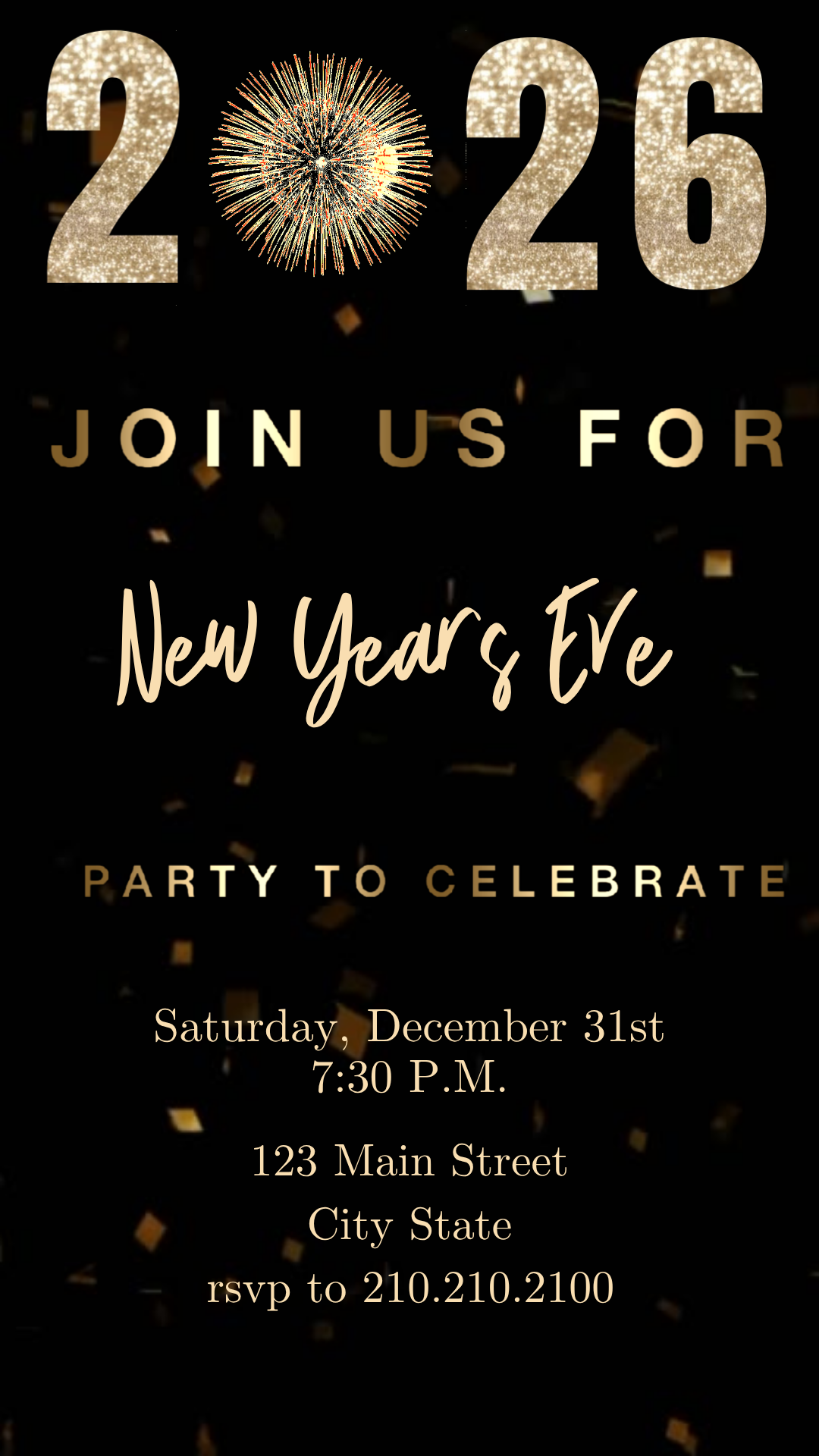 Online editable fireworks video invite for NYE party