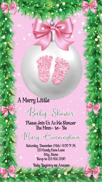 Online editable pink winter baby video party invite