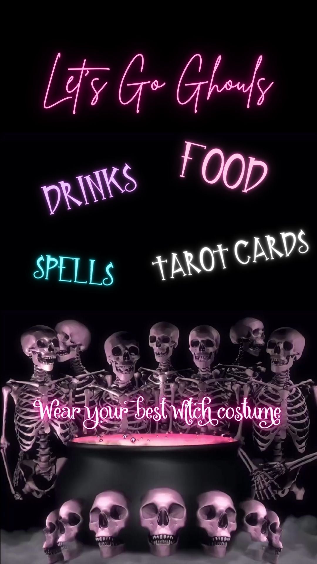 Editable halloween era party party video invitation displayed on a mobile phone, featuring an animated vertical digital invite with music, created in Canva. This premium video invitation template is designed for sharing by text, email, and social media and works with an interactive RSVP website for easy guest response tracking.