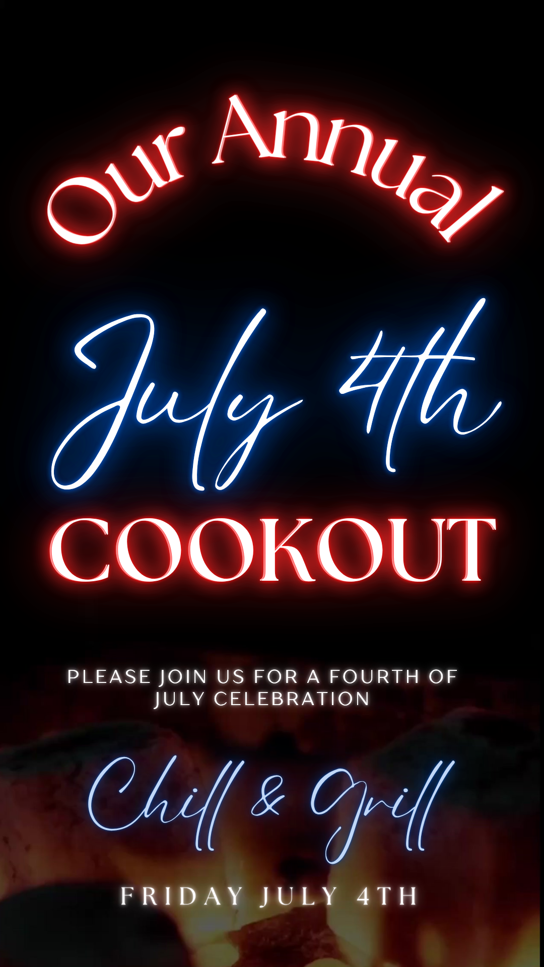 July 4th Cookout Video Invitation – Chill & Grill Independence Day Party Evite Instant Download